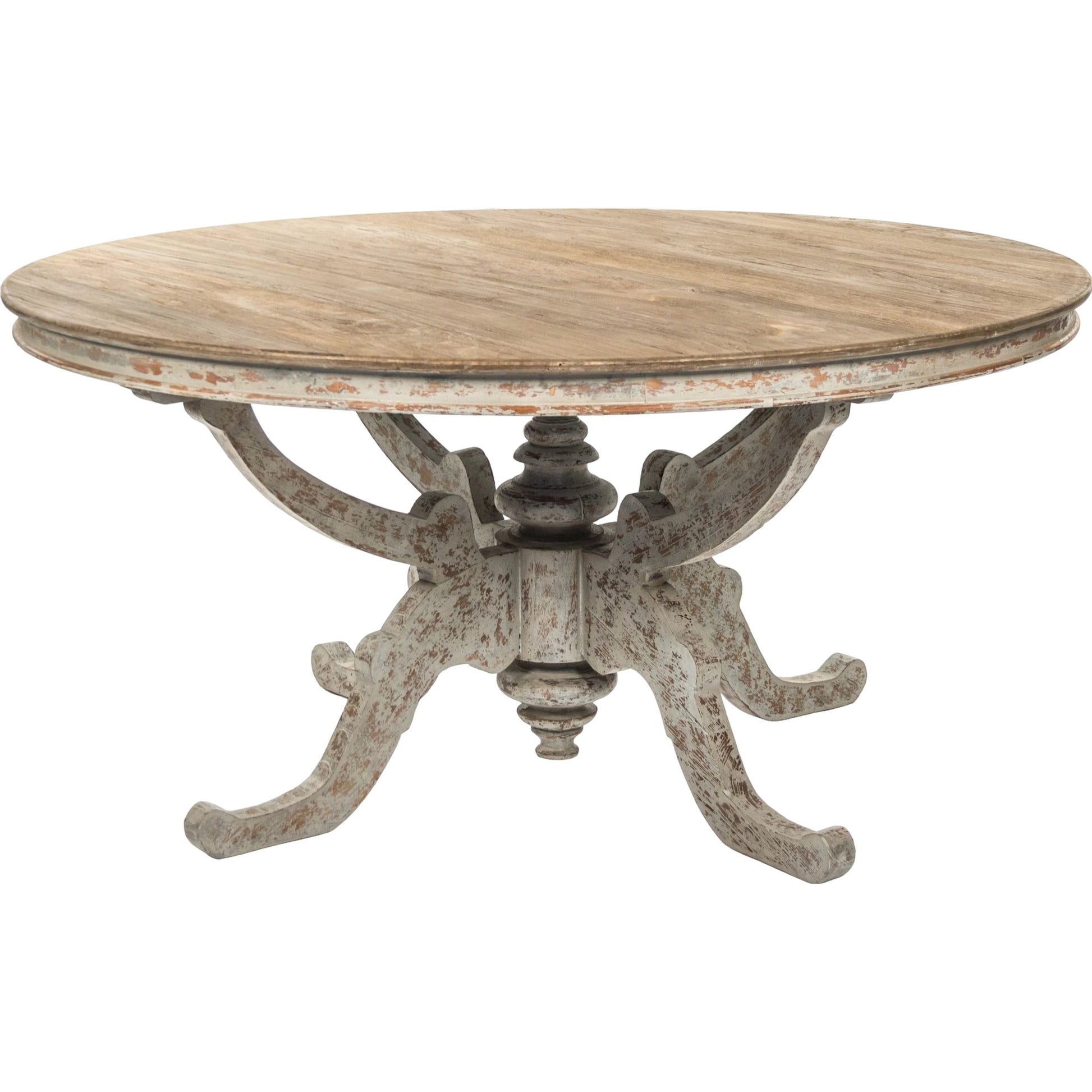 Provence Dining Table by Zentique in natural top, distressed gray and elm. Made from elm in a traditional style.