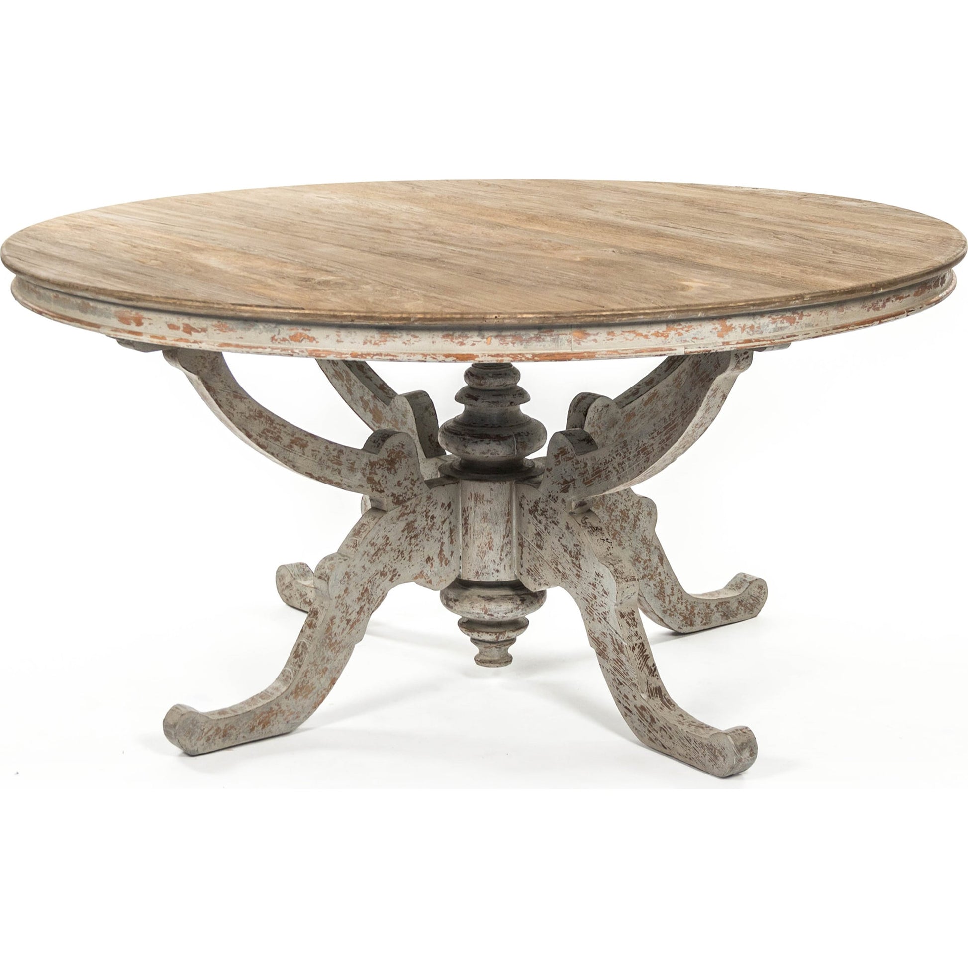 Provence Dining Table by Zentique in natural top, distressed gray and elm. Made from elm in a traditional style.