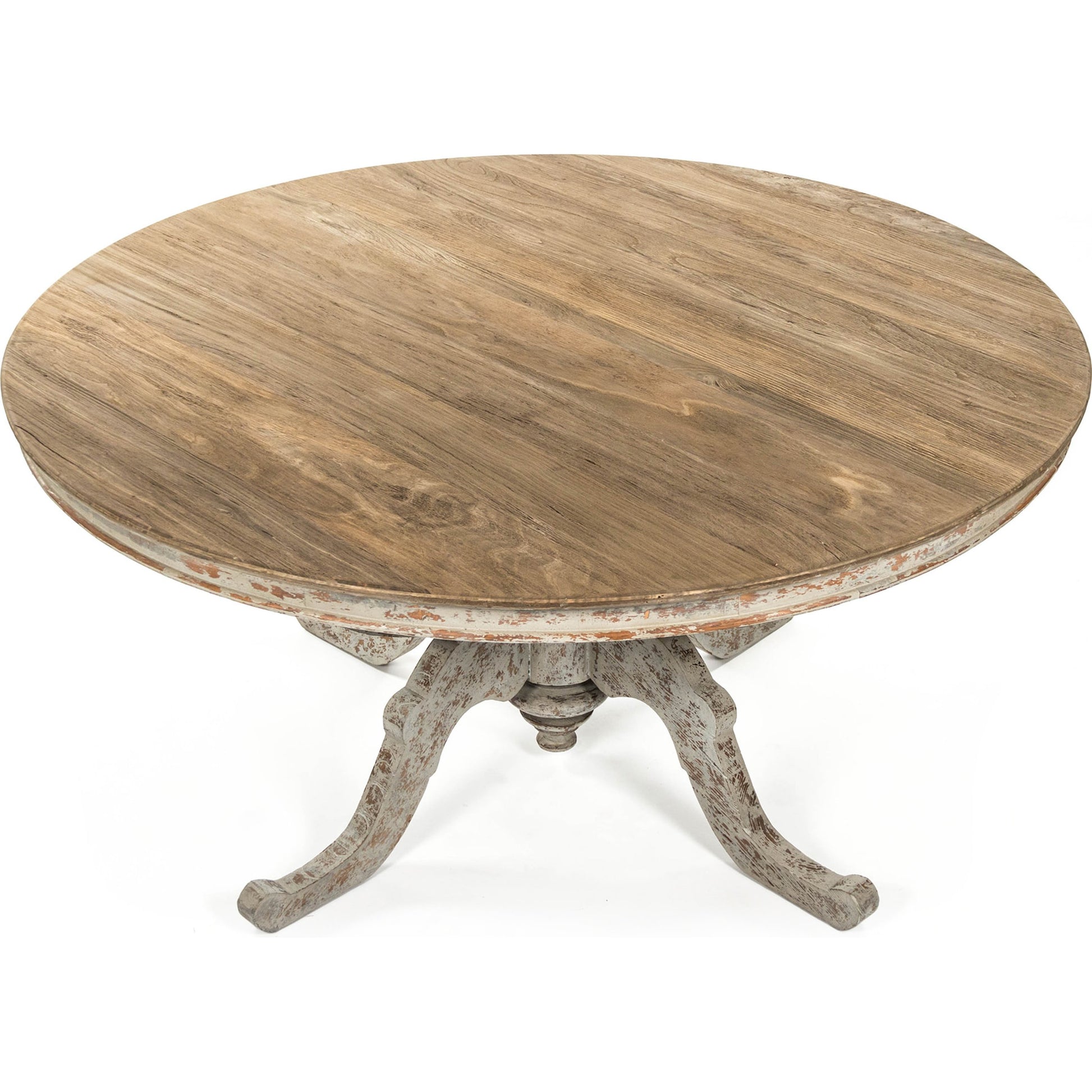 Provence Dining Table by Zentique in natural top, distressed gray and elm. Made from elm in a traditional style.