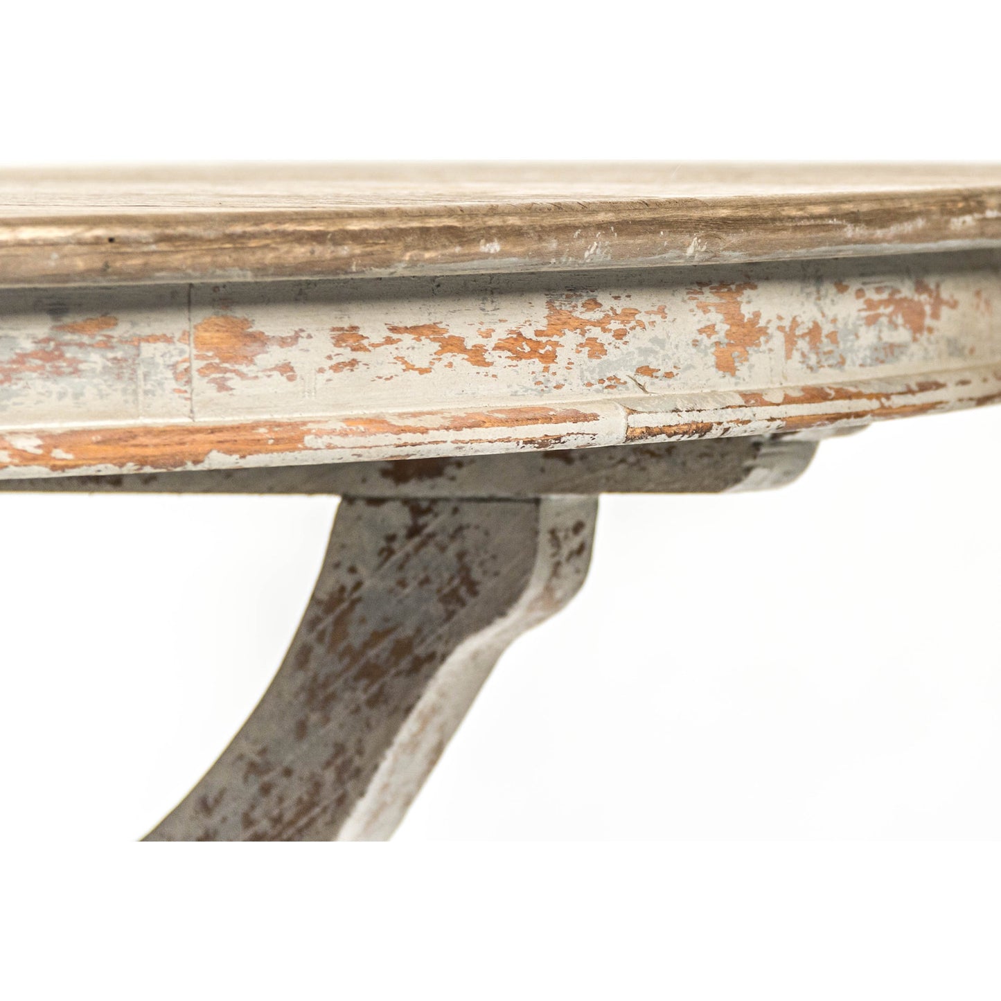 008 S-338143 | Closeup | Provence Dining Table by Zentique in natural top, distressed gray and elm. Made from elm in a traditional style.