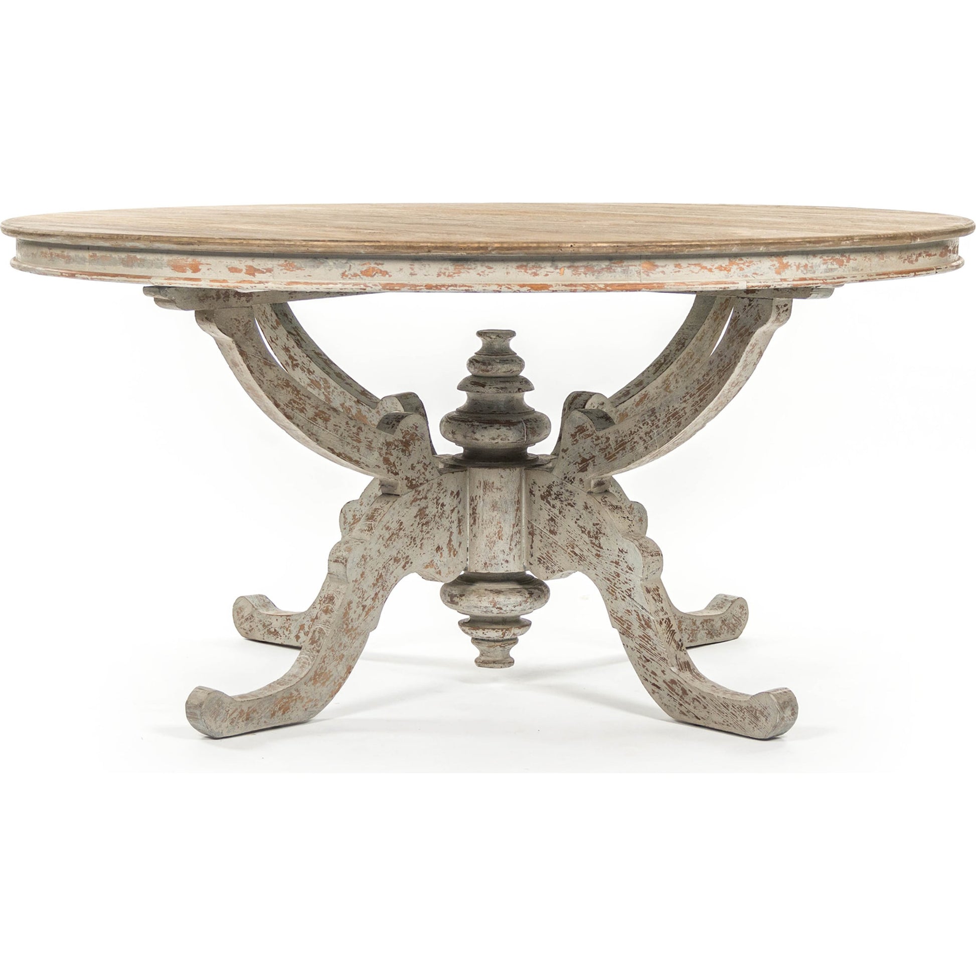 Provence Dining Table by Zentique in natural top, distressed gray and elm. Made from elm in a traditional style.