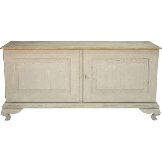 Hudson Buffet by Zentique in natural top, distressed taupe base and pine, poplar, elm. Made from pine, poplar, elm in a traditional style.