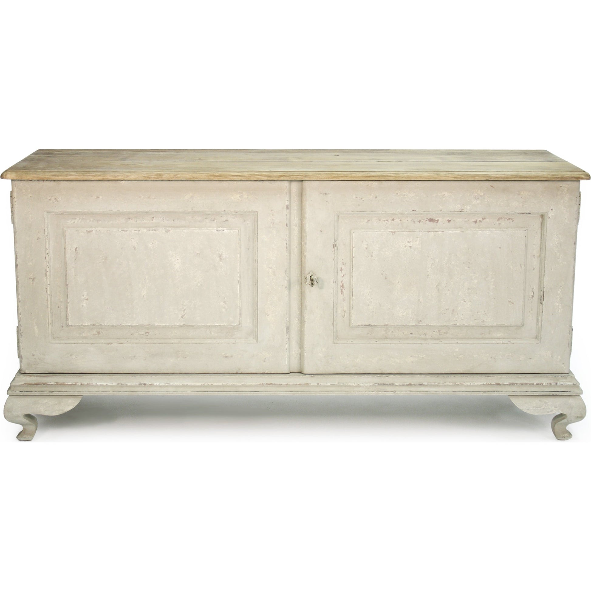 Hudson Buffet by Zentique in natural top, distressed taupe base and pine, poplar, elm. Made from pine, poplar, elm in a traditional style.