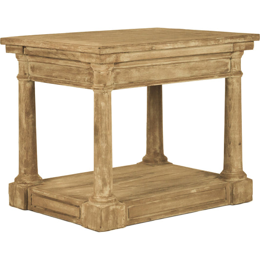 Luc Side Table by Zentique in weathered tan and oak. Made from oak in a traditional style.