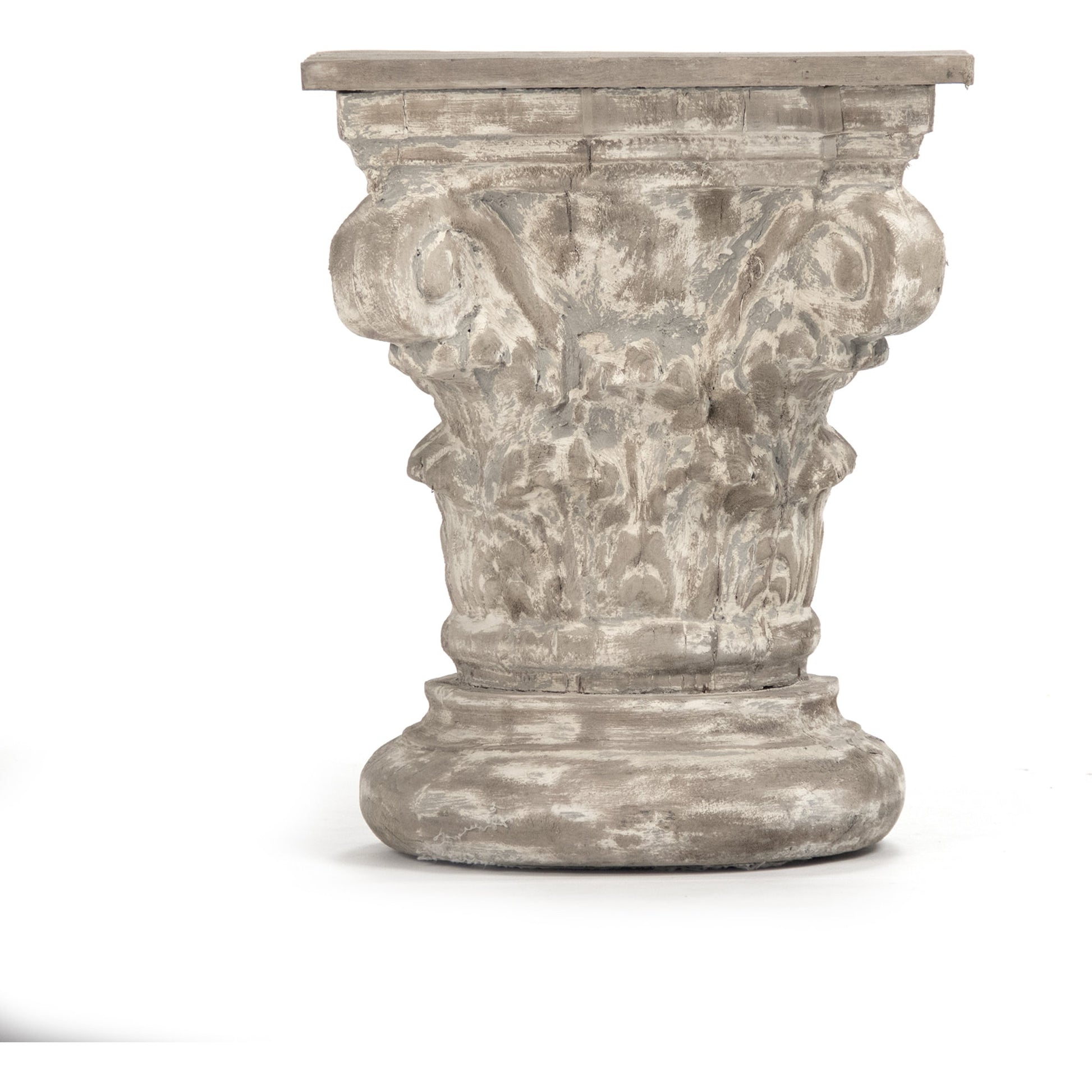 Lan Pedestal by Zentique in weathered gray and poplar. Made from poplar in a cottage & farmhouse style.