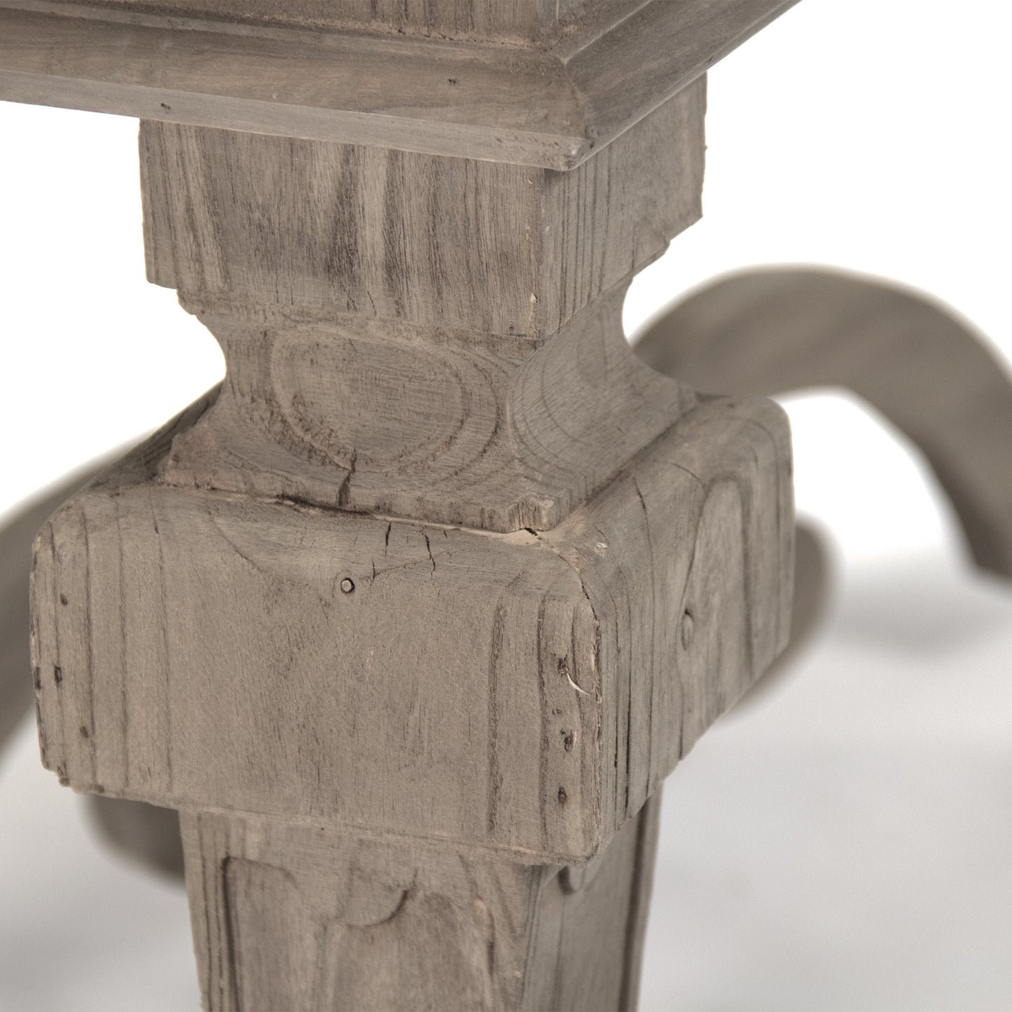 006 S-337328 | Closeup | Grover Dining Table by Zentique in dry natural elm and elm. Made from elm in a traditional style.