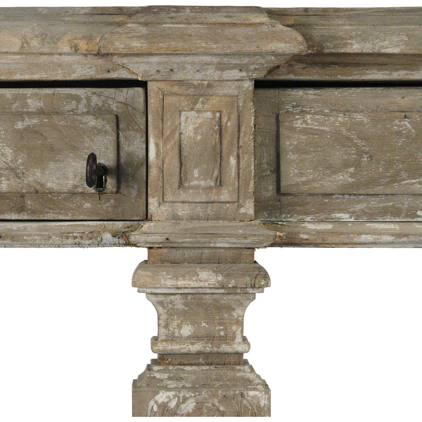 002 S-338242 | Closeup | Rockford Console by Zentique in distressed and elm. Made from elm in a traditional style.