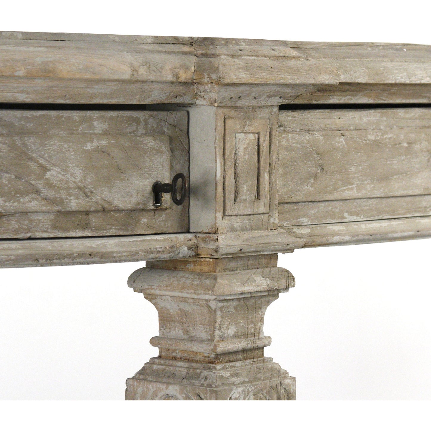004 S-338242 | Closeup | Rockford Console by Zentique in distressed and elm. Made from elm in a traditional style.