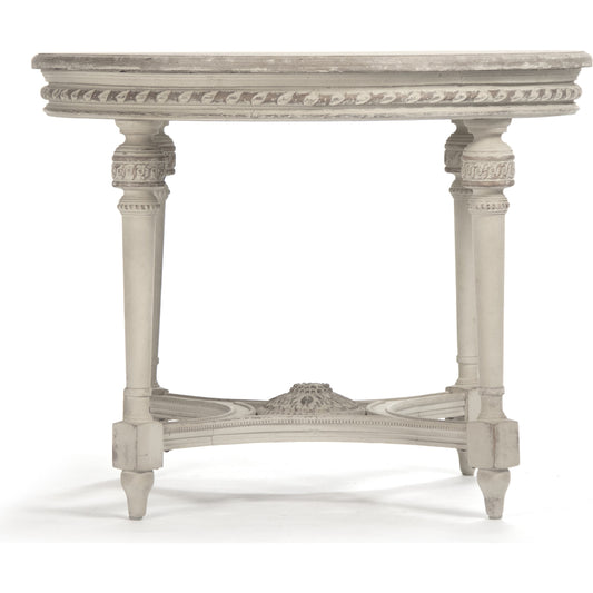Bence Table by Zentique in weathered top, distressed cream base and elm, plywood. Made from elm, plywood in a traditional style.