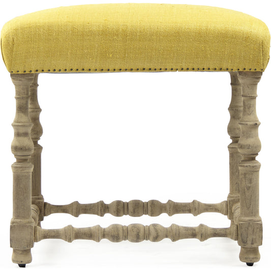Jeanne Counter Stool by Zentique in dry natural birch, yellow raw silk and birch. Made from birch in a traditional style.