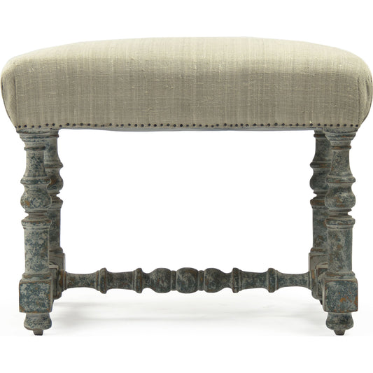 Giselle Stool by Zentique in dry natural birch, olive green raw silk and birch. Made from birch in a traditional style.
