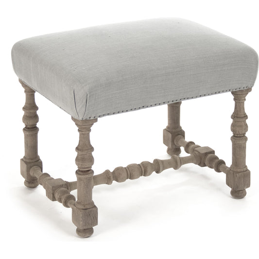 Audrey Stool by Zentique in natural dry oak, blue linen and oak. Made from oak in a traditional style.