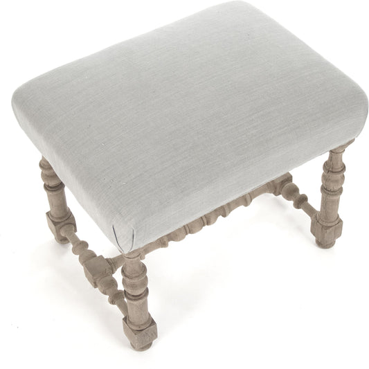 Audrey Stool by Zentique in natural dry oak, blue linen and oak. Made from oak in a traditional style.
