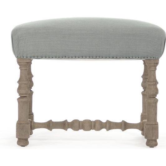Audrey Stool by Zentique in natural dry oak, blue linen and oak. Made from oak in a traditional style.