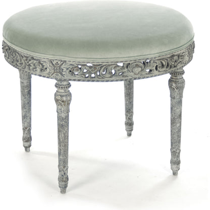 Galdy Stool by Zentique in distressed olive green, olive greenvelvet and birch. Made from birch in a traditional style.