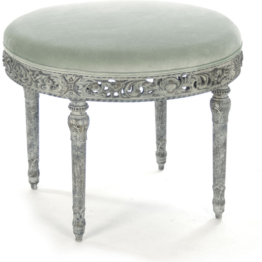 Galdy Stool by Zentique in distressed olive green, olive greenvelvet and birch. Made from birch in a traditional style.