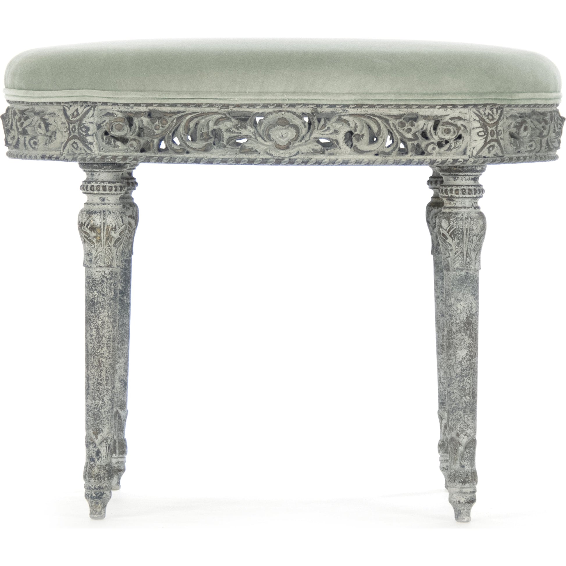 Galdy Stool by Zentique in distressed olive green, olive greenvelvet and birch. Made from birch in a traditional style.