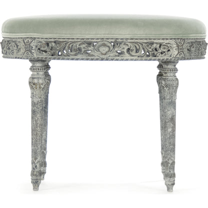 Galdy Stool by Zentique in distressed olive green, olive greenvelvet and birch. Made from birch in a traditional style.