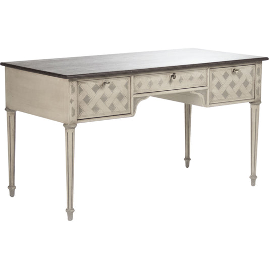 Sergei Desk by Zentique in chocolate brown top, taupe, gray base and birch, pine. Made from birch, pine in a traditional style.