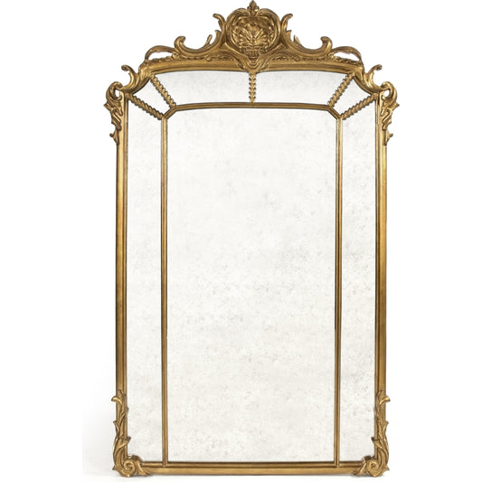 Gabrielle Mirror by Zentique in distressed gold and beech, plywood. Made from birch in a traditional style.