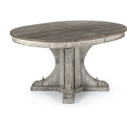 Terrell Dining Table by Zentique in weathered top, distressed gray washed based and elm, birch, pine. Made from elm, birch, pine in a transitional style.