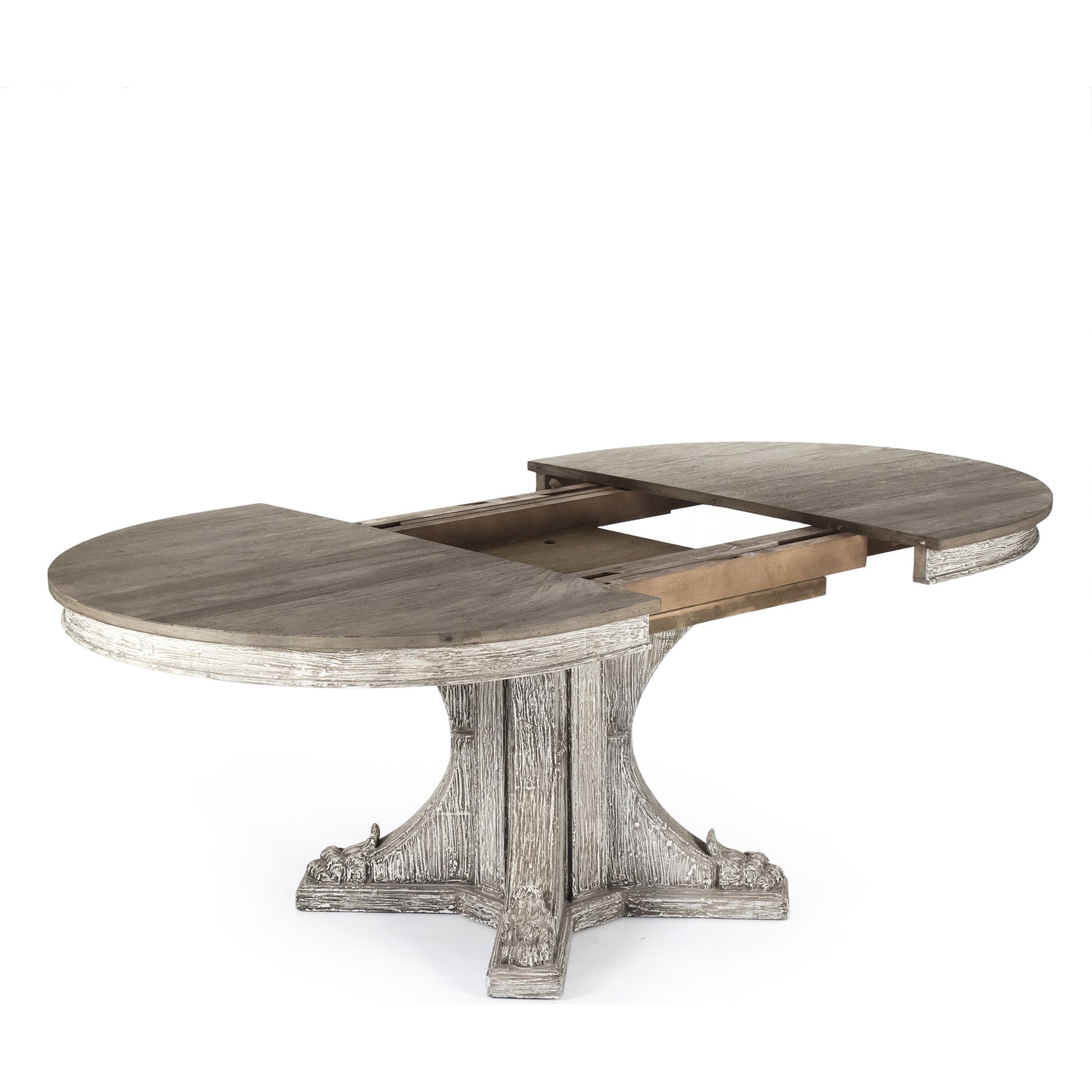 Terrell Dining Table by Zentique in weathered top, distressed gray washed based and elm, birch, pine. Made from elm, birch, pine in a transitional style.