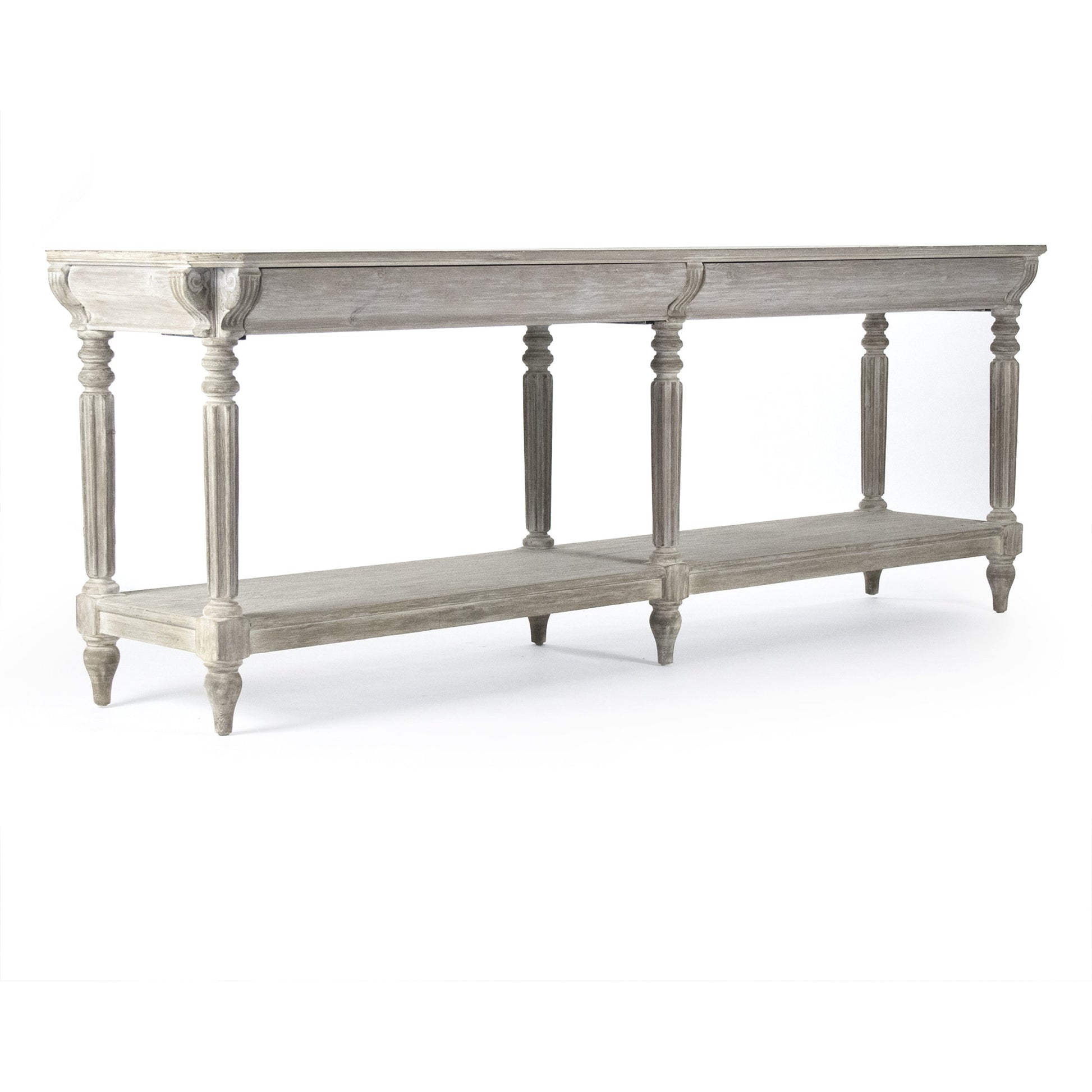 Bryce Console by Zentique in white washed and elm, birch, pine. Made from elm, birch, pine in a traditional style.