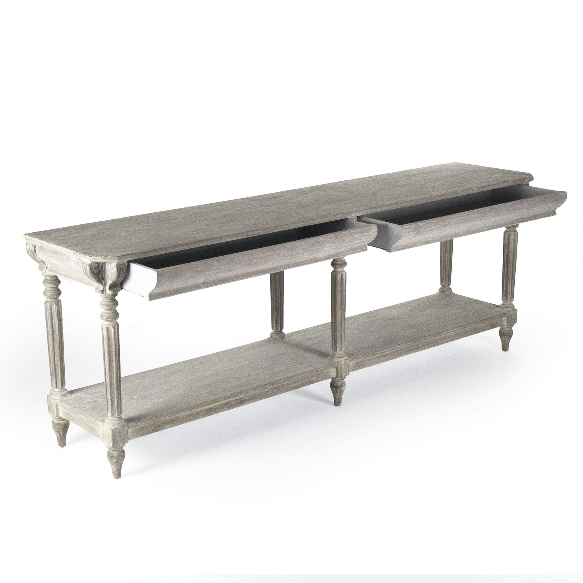Bryce Console by Zentique in white washed and elm, birch, pine. Made from elm, birch, pine in a traditional style.