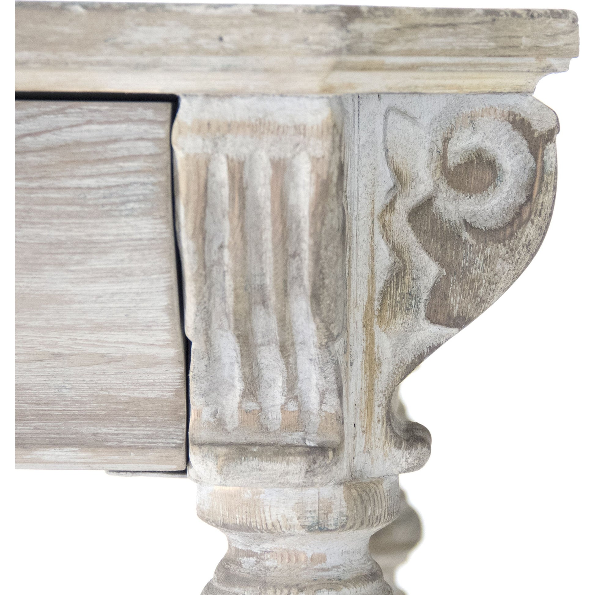 Bryce Console by Zentique in white washed and elm, birch, pine. Made from elm, birch, pine in a traditional style.