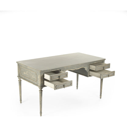 Canning Desk by Zentique in distressed gray, cream and wood. Made from wood in a traditional style.