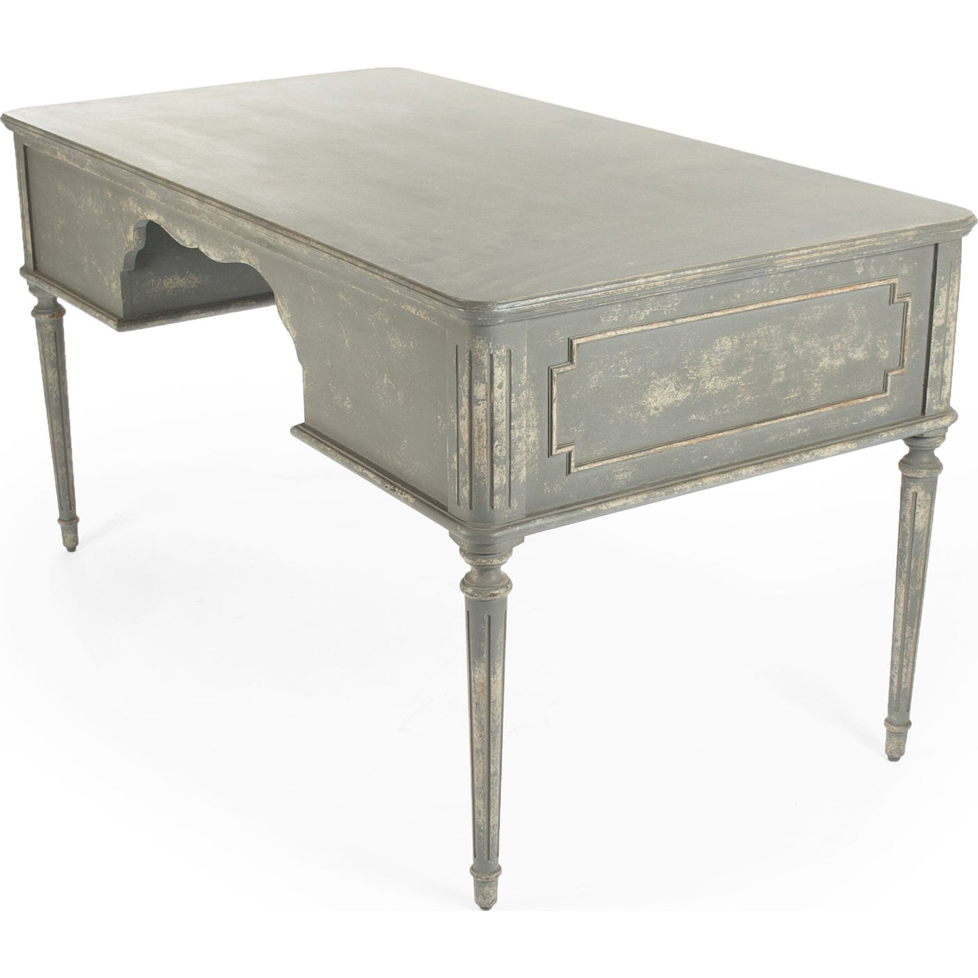Canning Desk by Zentique in distressed gray, cream and wood. Made from wood in a traditional style.