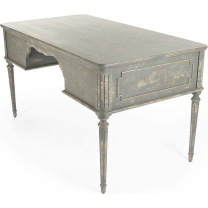 Canning Desk by Zentique in distressed gray, cream and wood. Made from wood in a traditional style.