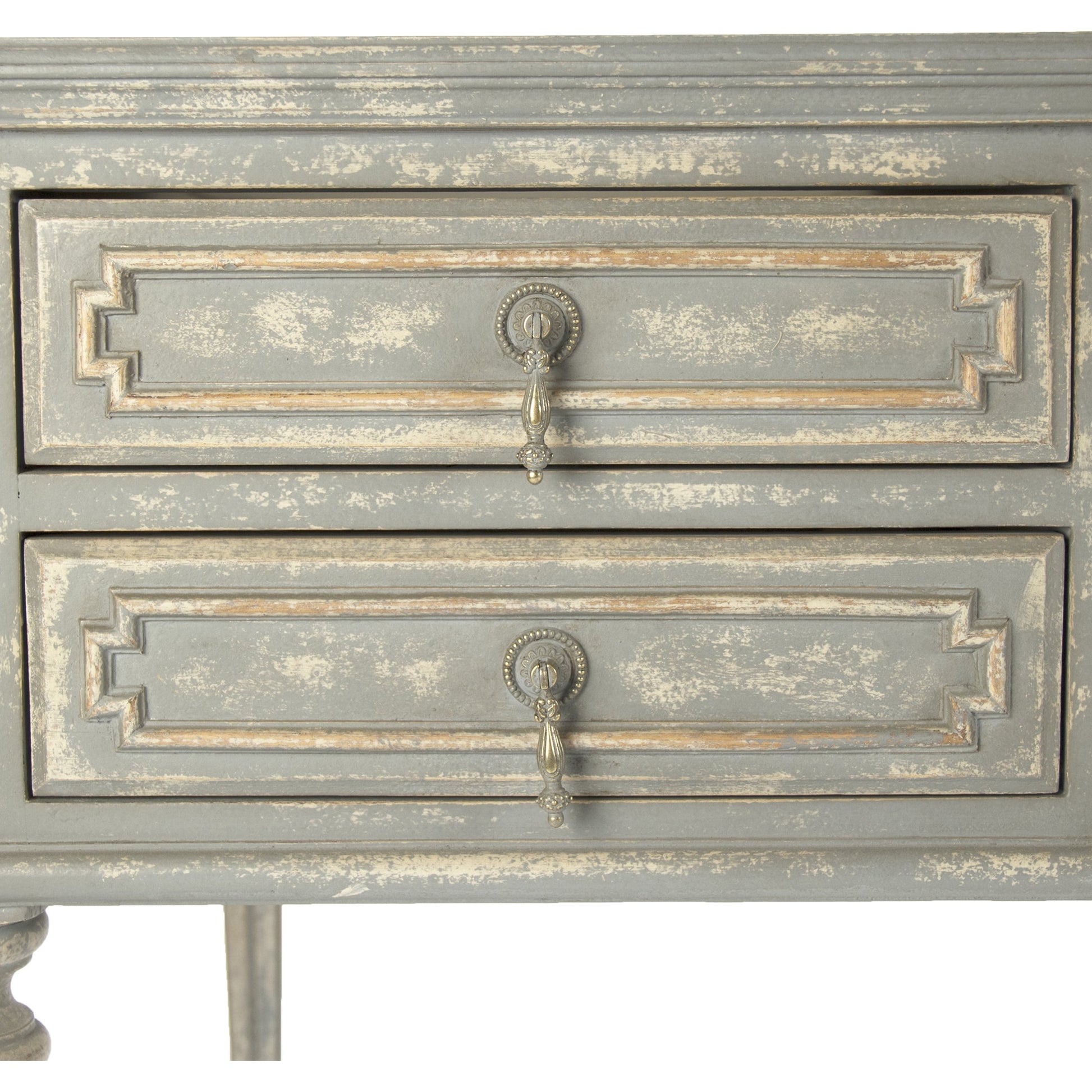 Canning Desk by Zentique in distressed gray, cream and wood. Made from wood in a traditional style.