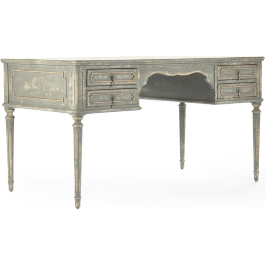 Canning Desk by Zentique in distressed gray, cream and wood. Made from wood in a traditional style.