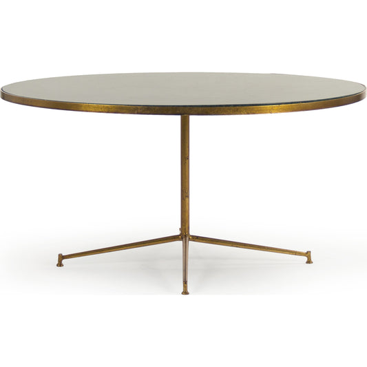 Caine Coffee Table by Zentique in deep green marble top, gold leaf base and steel, marble. Made from steel, marble in a transitional style.