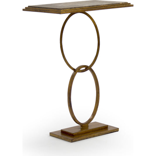 Absolon End Table by Zentique in brown top, gold leaf base and iron, marble. Made from iron, marble in a modern style.