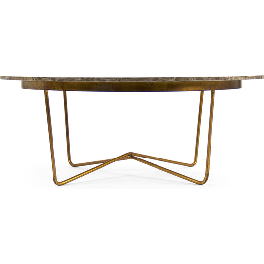 Bayley Coffee Table by Zentique in brown top, gold leaf base and steel, marble. Made from steel, marble in a transitional style.