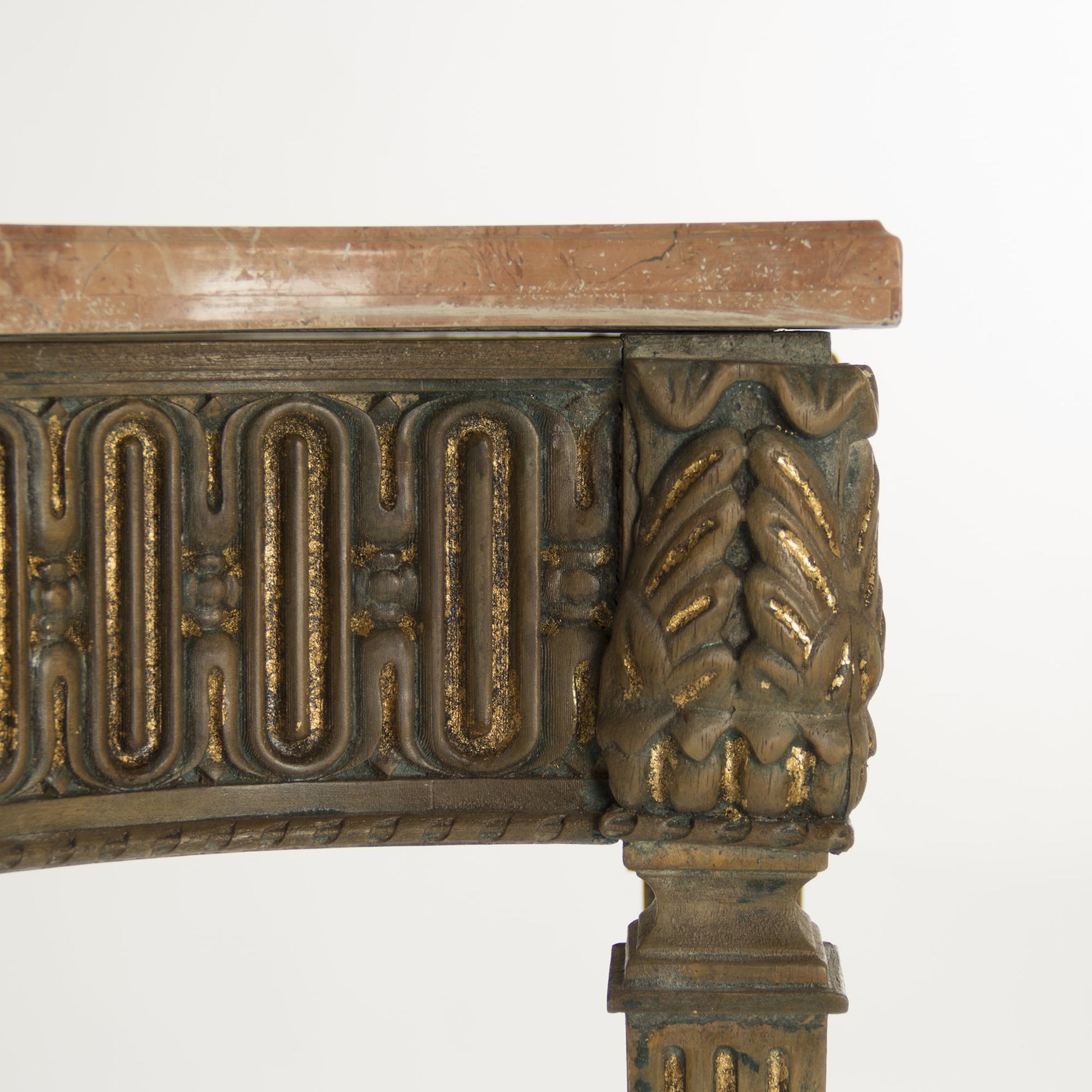 Faron Console by Zentique in distressed copper base and birch, pine, plywood. Made from birch, pine, plywood in a traditional style.
