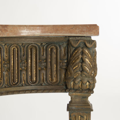 Faron Console by Zentique in distressed copper base and birch, pine, plywood. Made from birch, pine, plywood in a traditional style.