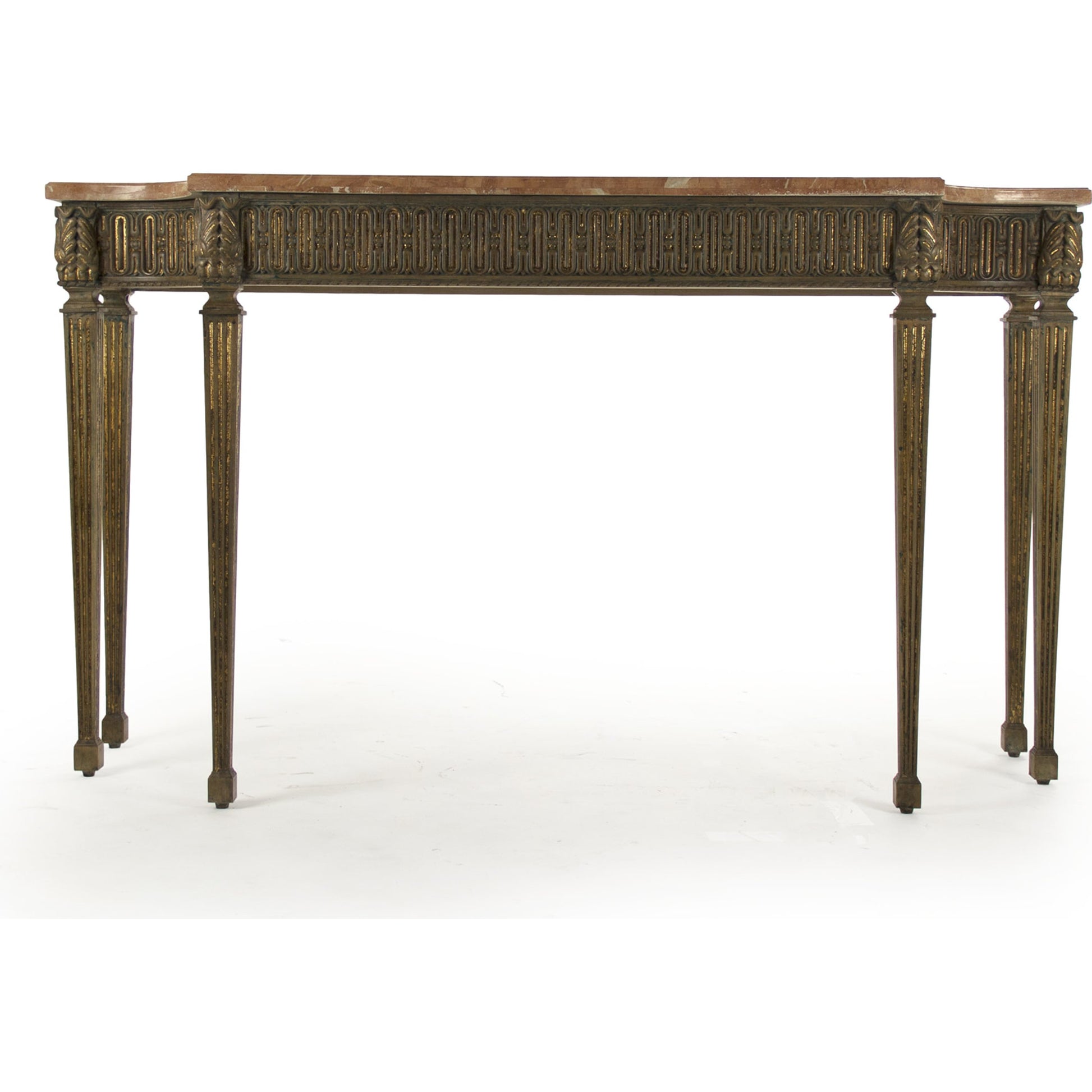 Faron Console by Zentique in distressed copper base and birch, pine, plywood. Made from birch, pine, plywood in a traditional style.