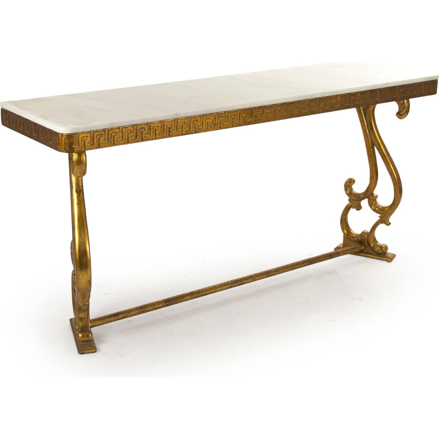 001 S-337102 | Primary Silo | Emeline Console by Zentique in off-white top, gold leaf base and birch, plywood. Made from birch, plywood in a traditional style.