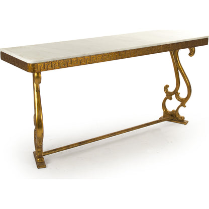 Emeline Console by Zentique in off-white top, gold leaf base and birch, plywood. Made from birch, plywood in a traditional style.