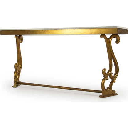 Emeline Console by Zentique in off-white top, gold leaf base and birch, plywood. Made from birch, plywood in a traditional style.