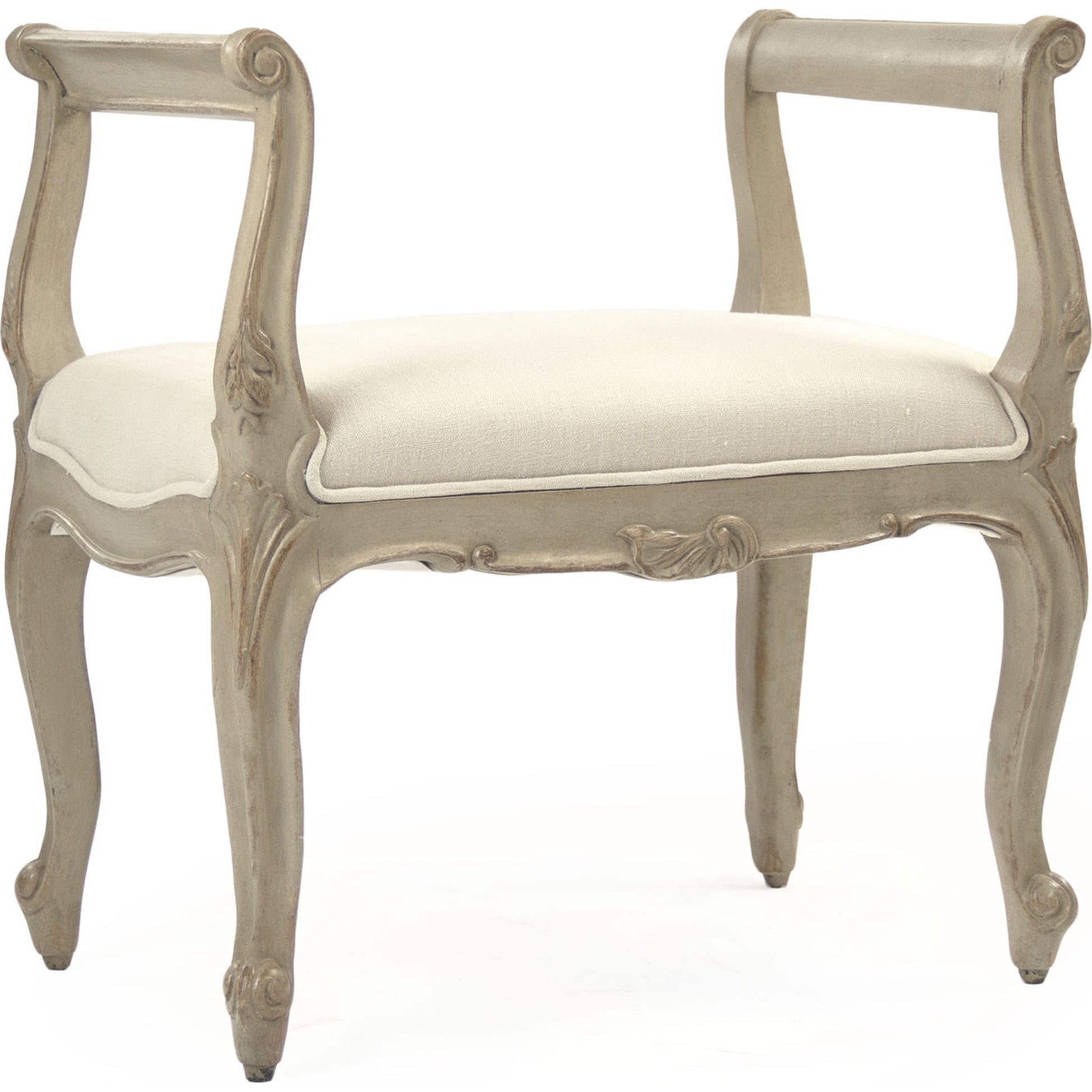 Cammi Stool by Zentique in off-white linen and birch. Made from birch in a traditional style.