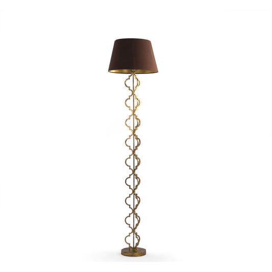 Byron Floor Lamp by Zentique in brown shade, gold leaf base and iron. Made from iron in a transitional style.