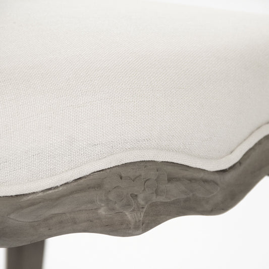 Cathy Chair by Zentique in white linen and birch. Made from birch in a traditional style.