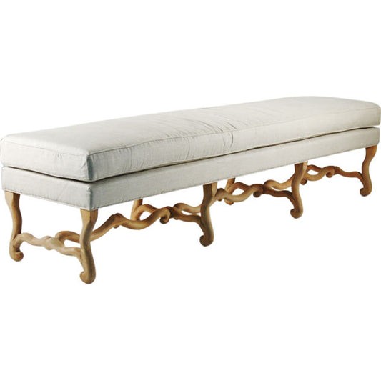 Cloris Bench by Zentique in beige linen and birch, oak, plywood. Made from birch, oak, plywood in a transitional style.