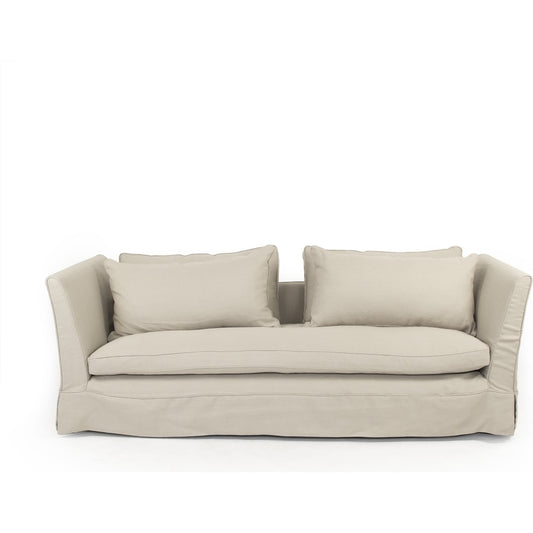 Chastain Sofa by Zentique in off-white linen and pine. Made from birch, pine in a modern style.