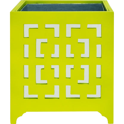 Libby Greek Key Planter by Worlds Away in turquoise and turquoise. Made from metal in a modern style.