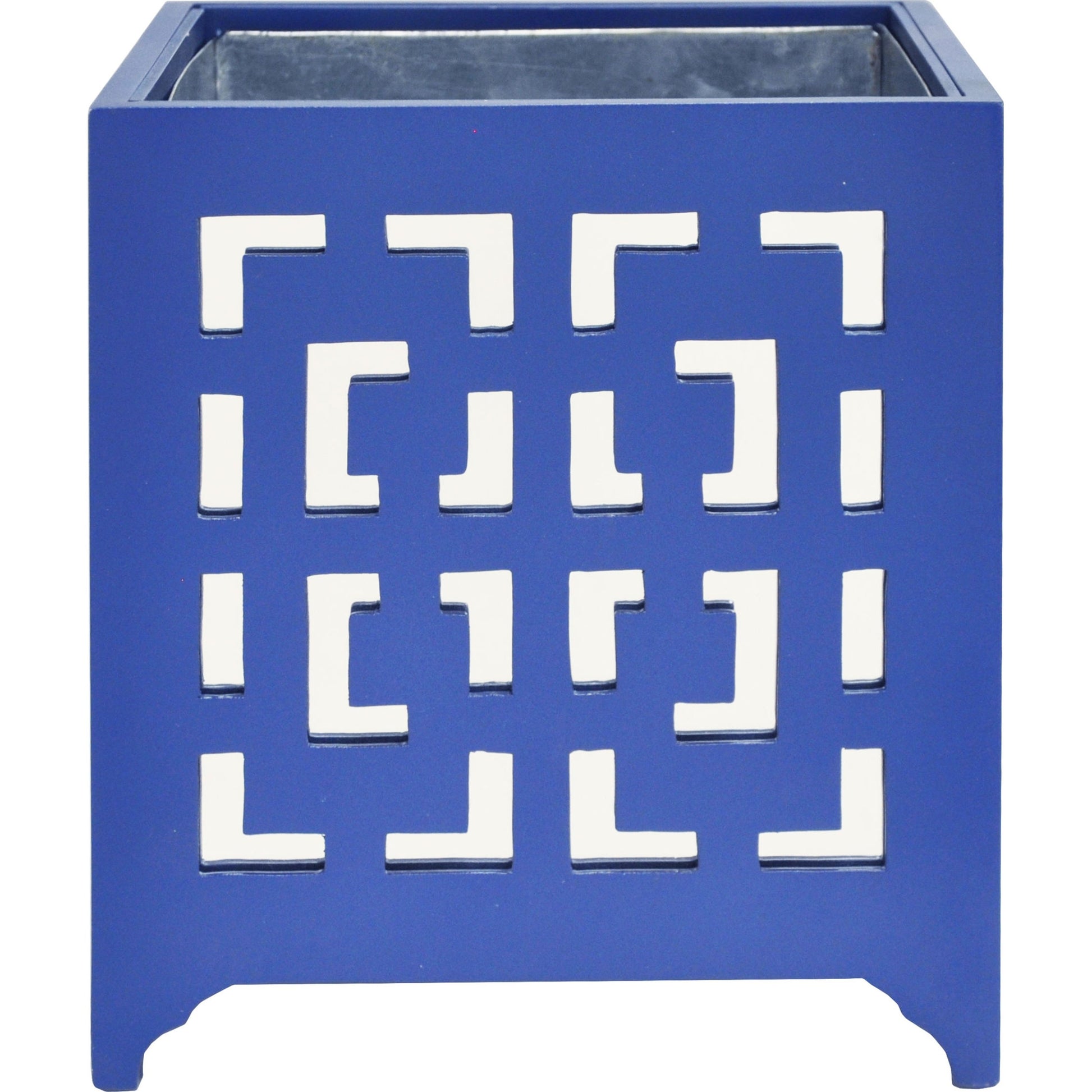 Libby Greek Key Planter by Worlds Away in turquoise and turquoise. Made from metal in a modern style.